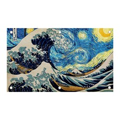 The Great Wave Of Kanagawa Painting Starry Night Vincent Van Gogh Banner And Sign 5  X 3  by danenraven