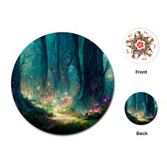 Magical Forest Forest Painting Fantasy Playing Cards Single Design (round) by danenraven