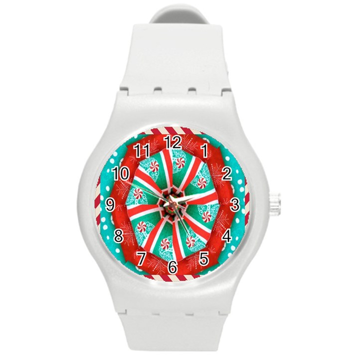 Christmas kaleidoscope Round Plastic Sport Watch (M)