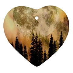 Moon Nature Forest Pine Trees Sky Full Moon Night Ornament (heart) by danenraven