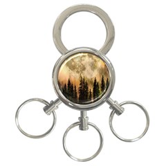 Moon Nature Forest Pine Trees Sky Full Moon Night 3-ring Key Chain by danenraven