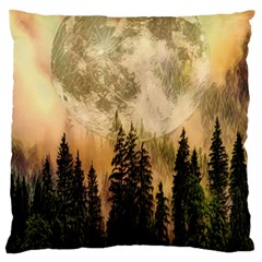 Moon Nature Forest Pine Trees Sky Full Moon Night Standard Flano Cushion Case (two Sides) by danenraven