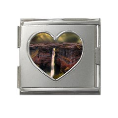 Waterfall Cascade Mountains Cliffs Northern Lights Mega Link Heart Italian Charm (18mm) by danenraven