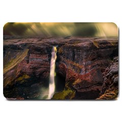 Waterfall Cascade Mountains Cliffs Northern Lights Large Doormat by danenraven