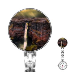 Waterfall Cascade Mountains Cliffs Northern Lights Stainless Steel Nurses Watch by danenraven