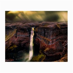 Waterfall Cascade Mountains Cliffs Northern Lights Small Glasses Cloth (2 Sides) by danenraven