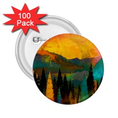 Trees Mountains Sun Sunrise Warm Red Yellow 2 25  Buttons (100 Pack)  by danenraven