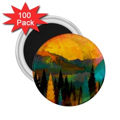 Trees Mountains Sun Sunrise Warm Red Yellow 2 25  Magnets (100 Pack)  by danenraven