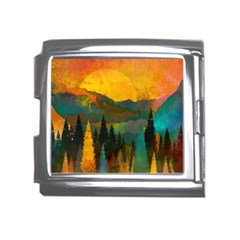 Trees Mountains Sun Sunrise Warm Red Yellow Mega Link Italian Charm (18mm) by danenraven