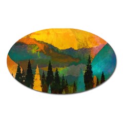 Trees Mountains Sun Sunrise Warm Red Yellow Oval Magnet by danenraven