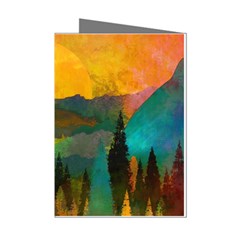 Trees Mountains Sun Sunrise Warm Red Yellow Mini Greeting Cards (pkg Of 8) by danenraven