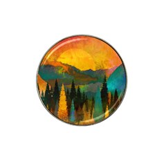 Trees Mountains Sun Sunrise Warm Red Yellow Hat Clip Ball Marker by danenraven