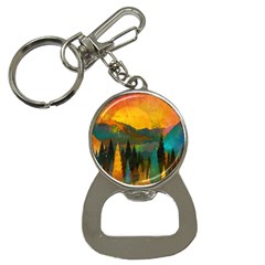 Trees Mountains Sun Sunrise Warm Red Yellow Bottle Opener Key Chain by danenraven