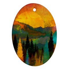 Trees Mountains Sun Sunrise Warm Red Yellow Oval Ornament (two Sides) by danenraven