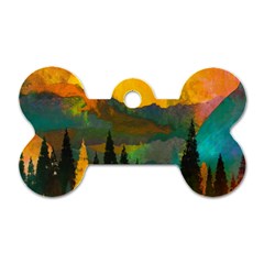 Trees Mountains Sun Sunrise Warm Red Yellow Dog Tag Bone (two Sides) by danenraven