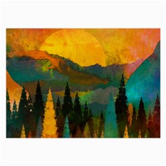 Trees Mountains Sun Sunrise Warm Red Yellow Large Glasses Cloth (2 Sides) by danenraven