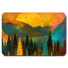 Trees Mountains Sun Sunrise Warm Red Yellow Large Doormat by danenraven