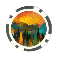 Trees Mountains Sun Sunrise Warm Red Yellow Poker Chip Card Guard by danenraven