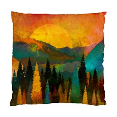 Trees Mountains Sun Sunrise Warm Red Yellow Standard Cushion Case (two Sides) by danenraven