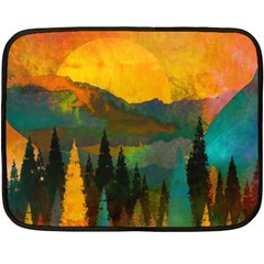 Trees Mountains Sun Sunrise Warm Red Yellow Fleece Blanket (mini) by danenraven