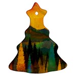 Trees Mountains Sun Sunrise Warm Red Yellow Ornament (Christmas Tree)  Front