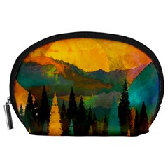 Trees Mountains Sun Sunrise Warm Red Yellow Accessory Pouch (large) by danenraven