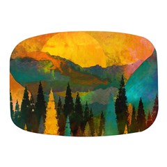 Trees Mountains Sun Sunrise Warm Red Yellow Mini Square Pill Box by danenraven