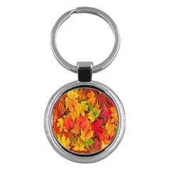 Autumn Background Maple Leaves Key Chain (round) by artworkshop