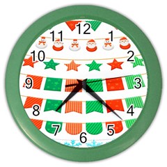 Christmas Bunting Banners Color Wall Clock by artworkshop