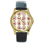 Christmas winter symbols Round Gold Metal Watch Front