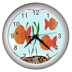 Fishbowl Fish Goldfish Water Wall Clock (silver) by artworkshop