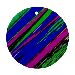 Diagonal Green Blue Purple And Black Abstract Art Ornament (round) by KorokStudios