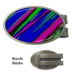 Diagonal Green Blue Purple And Black Abstract Art Money Clips (oval)  by KorokStudios