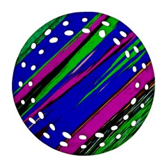 Diagonal Green Blue Purple And Black Abstract Art Ornament (round Filigree) by KorokStudios