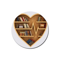 Bookshelf Heart Rubber Round Coaster (4 Pack) by artworkshop