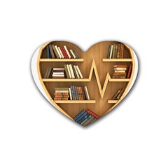 Bookshelf Heart Rubber Coaster (heart) by artworkshop