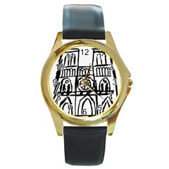 Gold Foil Notre Dame Round Gold Metal Watch by artworkshop