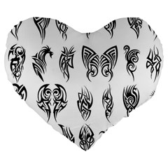 Tattoo Pattern Coin Purse Large 19  Premium Heart Shape Cushions by artworkshop