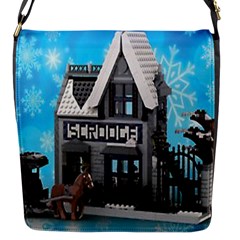 Winter Village Snow Brick Buildings Flap Closure Messenger Bag (s) by artworkshop