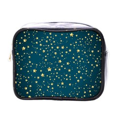 Star Golden Pattern Christmas Design White Gold Mini Toiletries Bag (one Side) by Ravend