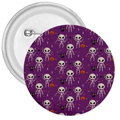 Background Halloween Pattern Pumpkin Skeleton Bat 3  Buttons by Ravend