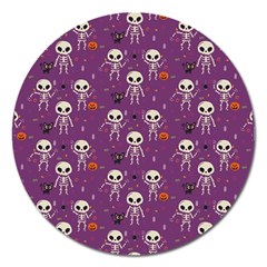 Background Halloween Pattern Pumpkin Skeleton Bat Magnet 5  (round) by Ravend