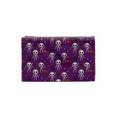 Background Halloween Pattern Pumpkin Skeleton Bat Cosmetic Bag (small) by Ravend