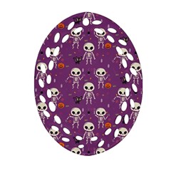 Background Halloween Pattern Pumpkin Skeleton Bat Ornament (oval Filigree)