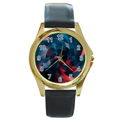 Art Polygon Geometric Design Pattern Colorful Round Gold Metal Watch