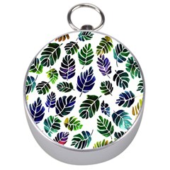 Leaves Watercolor Ornamental Decorative Design Silver Compasses