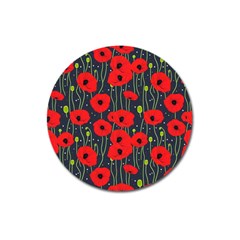 Background Poppies Flowers Seamless Ornamental Magnet 3  (round) by Ravend