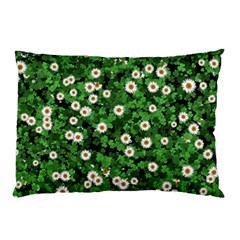 Daisies Clovers Lawn Digital Drawing Background Pillow Case by Ravend