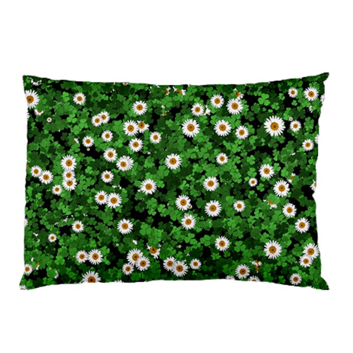 Daisies Clovers Lawn Digital Drawing Background Pillow Case