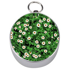 Daisies Clovers Lawn Digital Drawing Background Silver Compasses